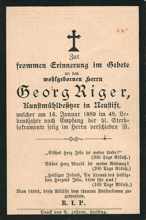 Sterbebildchen Georg Riger, *1841 †16.01.1889