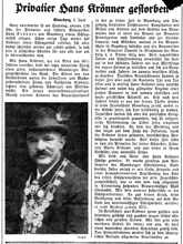 Nachruf Hans Kr�nner *1875 †01.06.1940