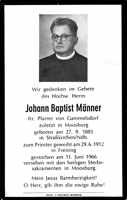Sterbebildchen Johann Baptist Mnner, *27.08.1885 †11.06.1966
