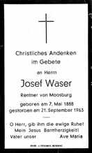 Sterbebildchen Josef Waser, *07.05.1888 †21.09.1963