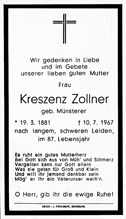 Sterbebildchen Kreszenz Zollner, *19.03.1881 †10.07.1967