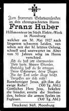 Sterbebildchen Franz Huber, *1876 †30.05.1927