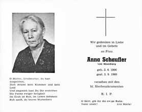 Sterbebildchen Anna Schaufler, *02.06.1906 †03.09.1980