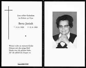 Sterbebildchen Berta Janisch, *13.08.1909 †15.08.1983