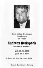 Sterbebildchen Andreas Gerlspeck, *21.11.1909 †22.07.1978