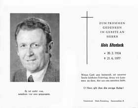 Sterbebildchen Alois Altenbeck, *20.02.1924 †21.06.1977