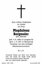 Sterbebildchen Magdalena Bergmeier, *04.06.1884 †01.06.1977