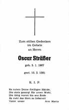 Sterbebildchen Oscar Strer, *05.01.1907 †10.02.1981
