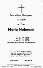 Sterbebildchen Maria Hofmann, *05.10.1898 †07.12.1979