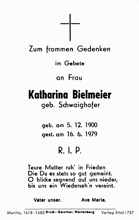 Sterbebildchen Katharina Bielmeier, *05.12.1900 †16.06.1979
