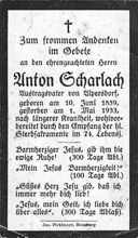 Sterbebildchen Anton Scharlach, *10.06.1859 †01.05.1933