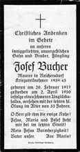 Sterbebildchen Josef Bucher, *20.02.1917 †02.04.1950
