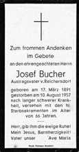 Sterbebildchen Josef Bucher, *17.03.1891 †10.08.1957