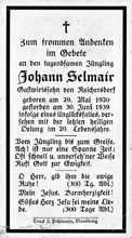 Sterbebildchen Johann Selmair, *29.05.1920 †30.06.1939