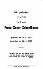 Sterbebildchen Franz Xaver Zehentbauer, *19.06.1927 †22.04.1983