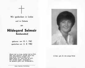 Sterbebildchen Hildegard Selmair, *10.01.1961 †02.08.1982