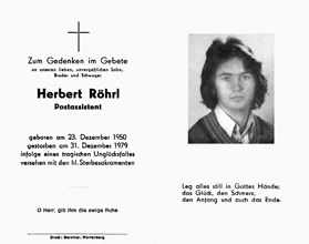 Sterbebildchen Herbert Rhrl, *23.12.1950 †31.12.1979