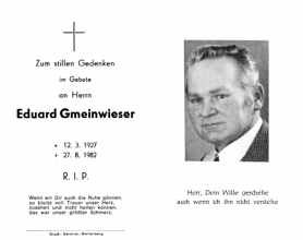 Sterbebildchen Eduard Gmeinwieser, *12.03.1927 †27.08.1982