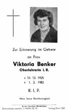 Sterbebildchen Viktoria Benker, *10.12.1925 †01.02.1982