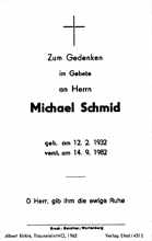 Sterbebildchen Michael Schmid, *12.02.1932 †14.09.1982