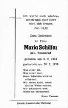 Sterbebildchen Maria Schfer, *06.09.1904 †28.02.1976