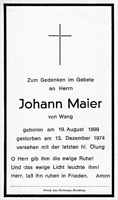 Sterbebildchen Johann Maier, *19.08.1899 †13.12.1974