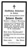 Sterbebildchen Johann Hauser, *18.12.1901 †12.06.1947