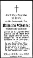 Sterbebildchen Katharina Schranner, *21.12.1904 †11.04.1953