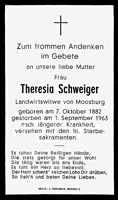 Sterbebildchen Theresia Schweiger, *07.10.1882 †01.09.1963