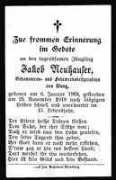 Sterbebildchen Jakob Neuhauser, *06.01.1904 †25.11.1918