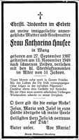 Sterbebildchen Katharina Hauser, *27.09.1927 †13.11.1948