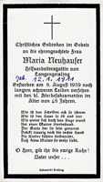 Sterbebildchen Maria Neuhauser, *12.01.1911 †08.08.1959