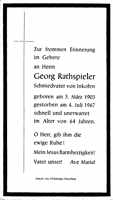 Sterbebildchen Georg Rathspieler, *03.03.1903 †04.07.1967