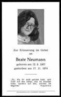 Sterbebildchen Beate Neumann, *12.09.1957 †17.11.1974