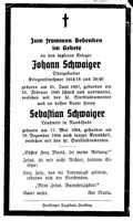 Sterbebildchen Sebastian Schwaiger, *17.05.1864 †19.12.1944 und Johann Schwaiger, *10.06.1897 †15.02.1945