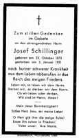 Sterbebildchen Josef Schillinger, *23.10.1873 †05.01.1951