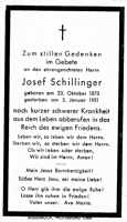 Sterbebildchen Josef Schillinger, *23.10.1873 †05.01.1951