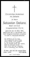 Sterbebildchen Sebastian Deliano, *10.03.1894 †11.11.1961