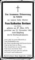 Sterbebildchen Katharina Breitner, *27.03.1876 †23.11.1963