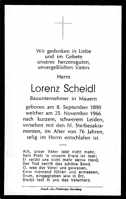 Sterbebildchen Lorenz Scheidl, *08.09.1890 †25.11.1966