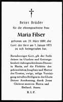Sterbebildchen Maria Filser, *28.03.1889 †01.01.1971