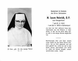 Sterbebildchen M. Laura Heinrich, O.P., *21.02.1912 †30.06.1976