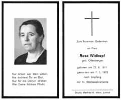 Sterbebildchen Rosa Widhopf, *22.08.1911 †07.01.1973