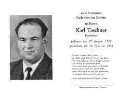 Sterbebildchen Karl Taschner, *29.08.1931 †24.02.1978