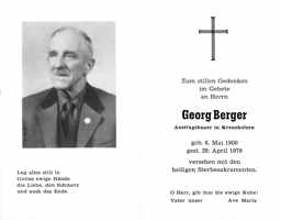 Sterbebildchen Georg Berger, *06.05.1900 †29.04.1979