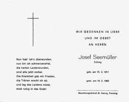 Sterbebildchen Josef Seemller, *15.02.1911 †19.03.1983
