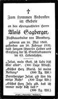 Sterbebildchen Alois Sagberger, *30.05.1869 †20.02.1932