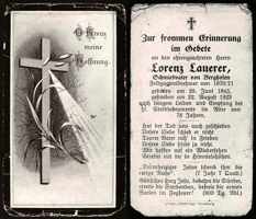 Sterbebildchen Lorenz Lauerer, *29.06.1845 †22.08.1923
