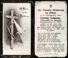 Sterbebildchen Lorenz Lauerer, *29.06.1845 †22.08.1923