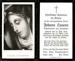 Sterbebildchen Johann Lauerer, *24.05.1873 †12.03.1955